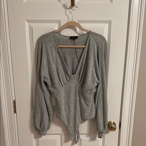 MAJORELLE Gray Ruched Long Sleeve Bodysuit